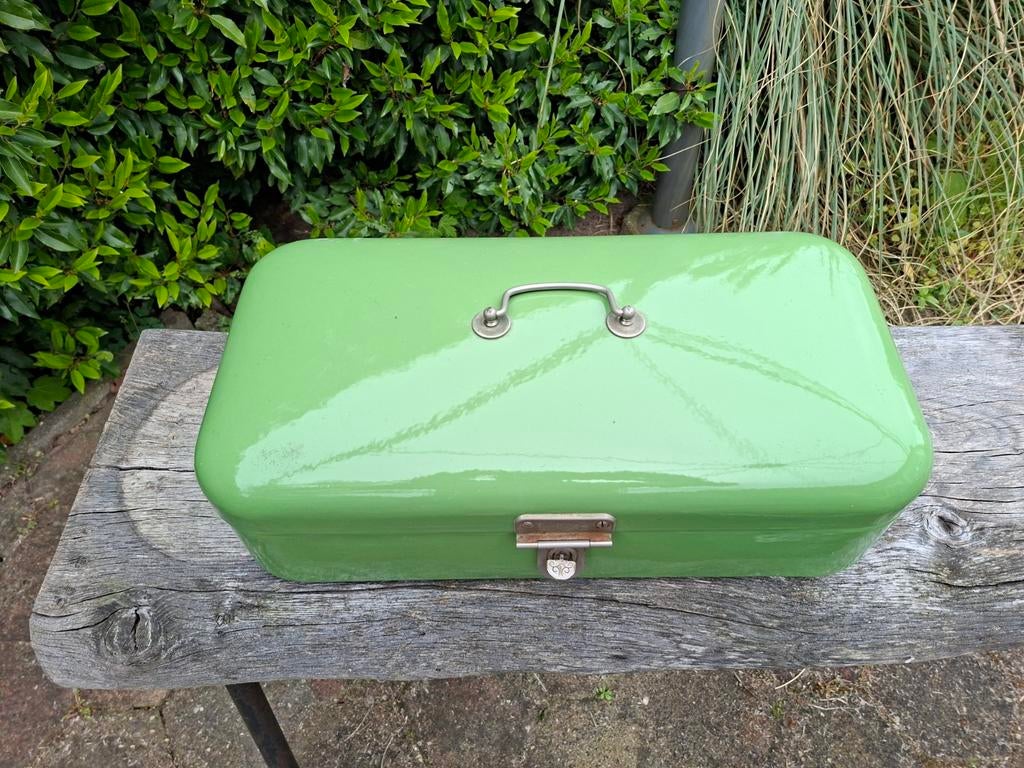 Vintage Groene Broodtrommel - Emaille Brooddoos, Antiek en Kunst, Antiek | Emaille, Ophalen of Verzenden
