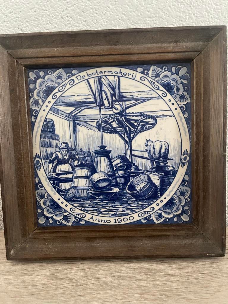Delfts Blauw Tegeltableau 'De Botermakerij Anno 1900', Ophalen