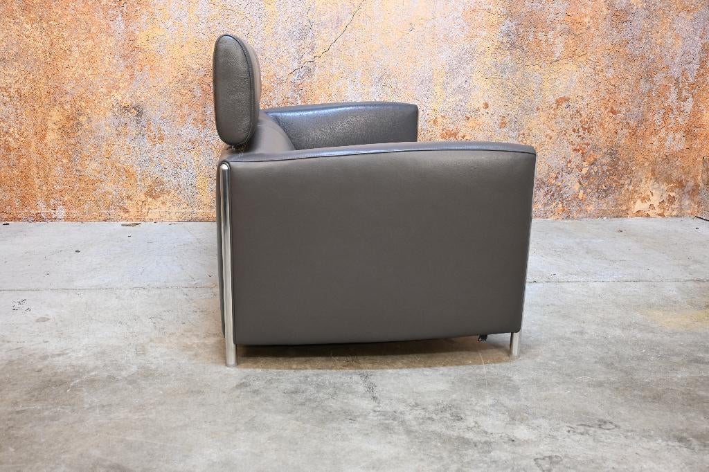 ZGANieuw grijze leren Leolux Goncharov design bank, Leolux, Leolux, 150 tot 200 cm, Tweepersoons