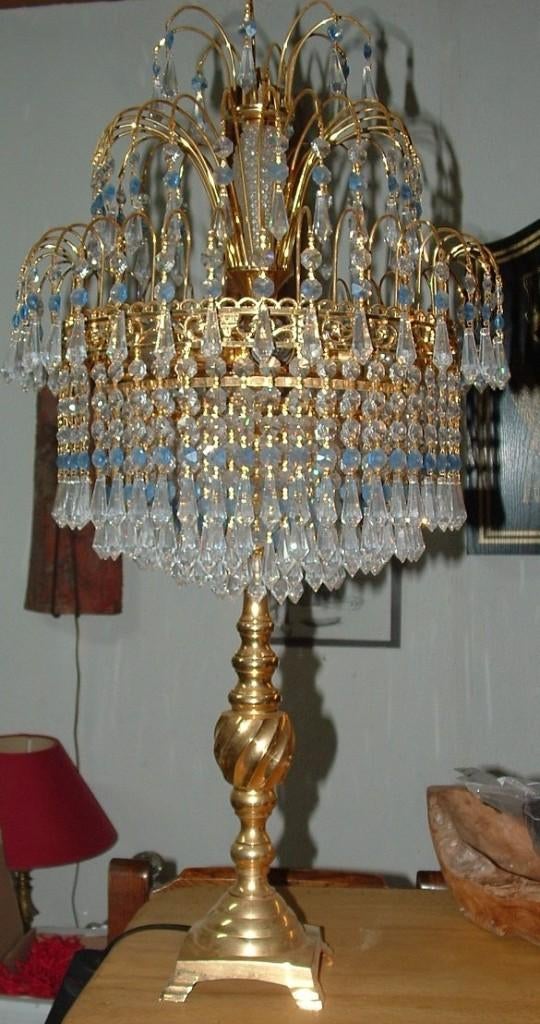 Byzondere Swarovski kristal glas tafellamp lamp met bladgoud, Ophalen, 50 tot 75 cm, Swarovski kristal crystal glas lamp, Glas