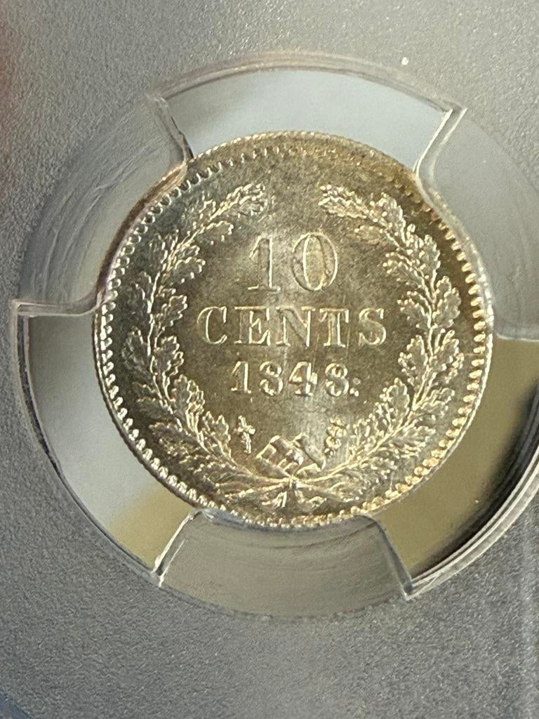 10 cent 1848 Willem II Ms64 pcgs, Postzegels en Munten, Munten | Nederland, Zilver, Ophalen of Verzenden, 10 cent, Losse munt