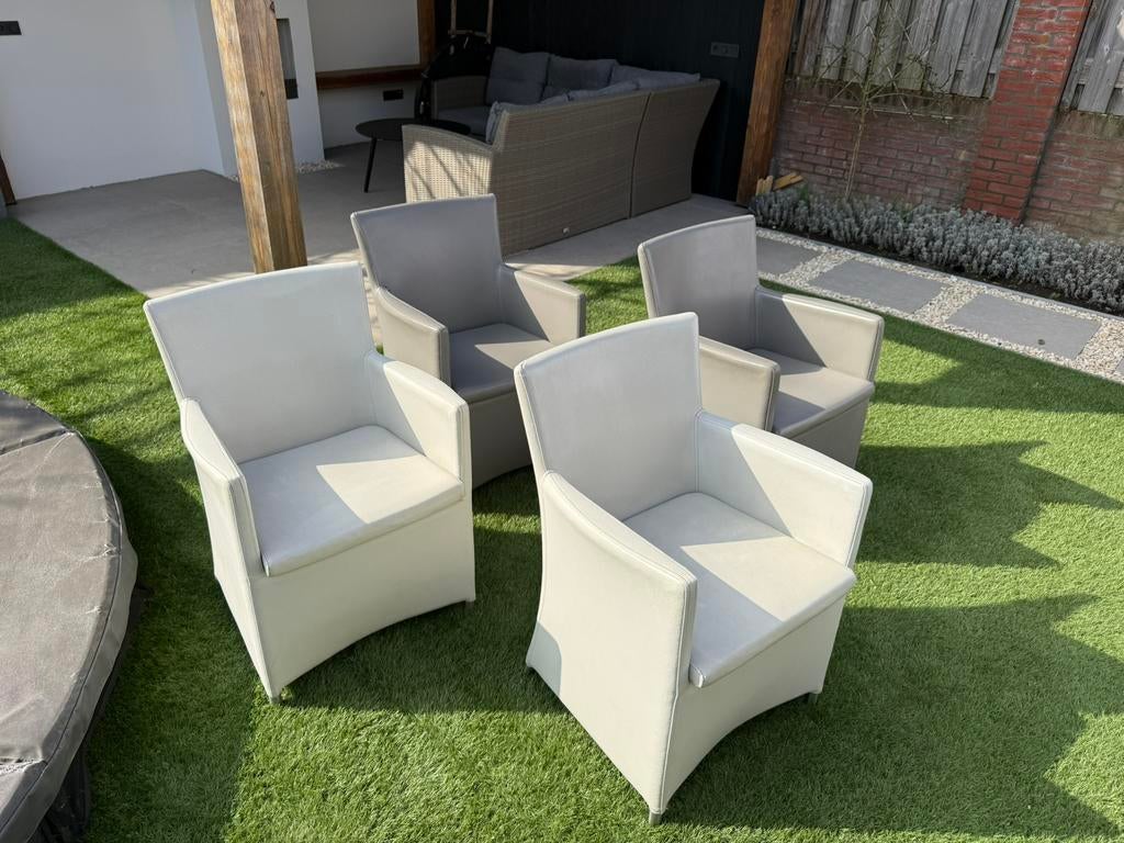 Mooie luxe tuinstoelen set van 4 - Lederlook, Tuin en Terras, Ophalen, 4 zitplaatsen, Gebruikt, Aluminium