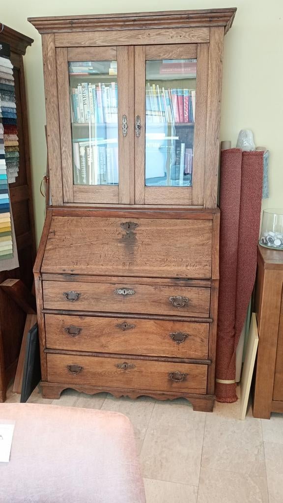 Antieke eiken Hollandse buro secretaire met vitrinekast, Antiek en Kunst, Antiek | Meubels | Kasten, Ophalen