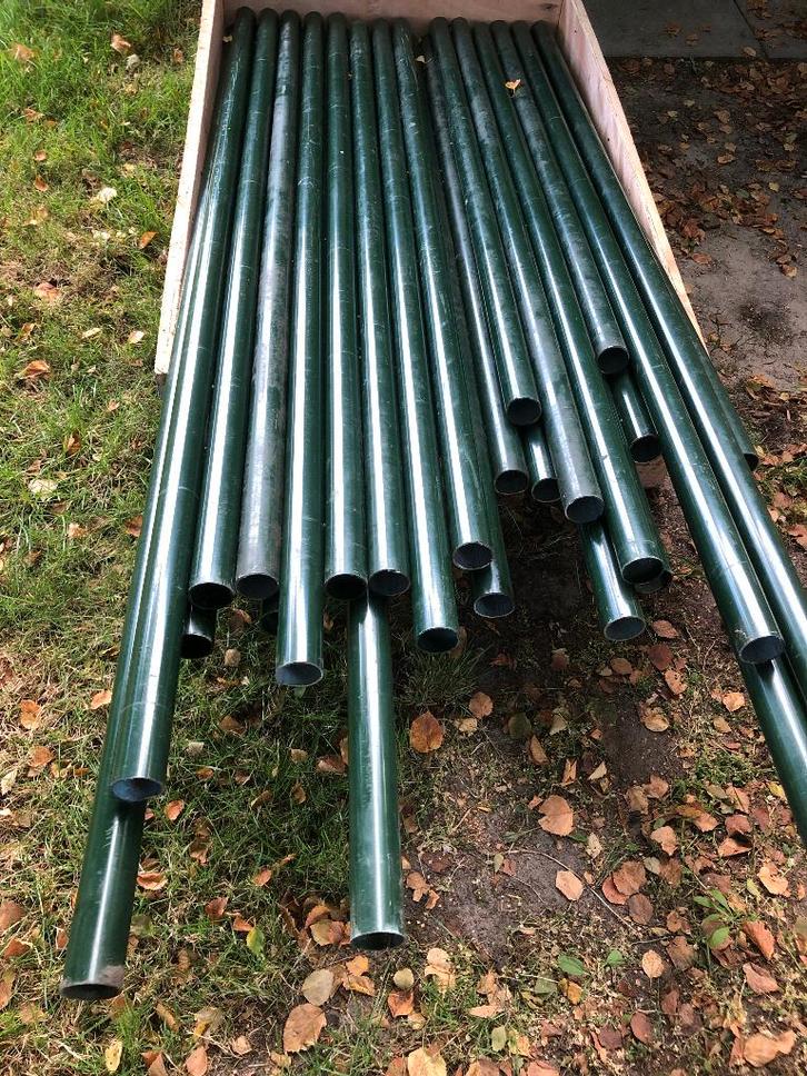 Hekwerk groene ijzeren palen, gaas hek, Tuin en Terras, Tuinhekken en Hekwerk, Gebruikt, Sierhekwerk, IJzer, Ophalen of Verzenden