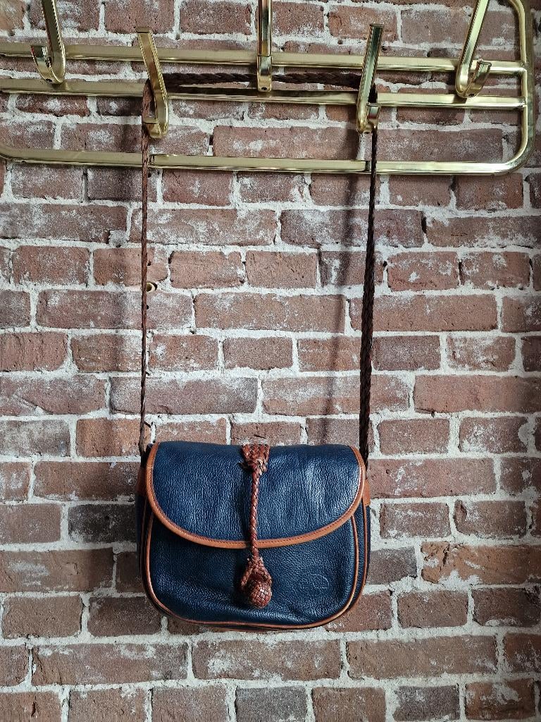 Via Verdi leren tas navy cognac vintage, Sieraden, Tassen en Uiterlijk, Tassen | Damestassen, Ophalen of Verzenden, Bruin, Handtas