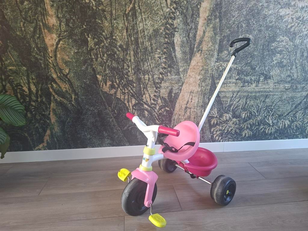 Smoby driewieler met duwstang - roze, Ophalen, Gebruikt, Smoby, Duwstang