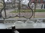 3x Antieke oude glazen kip op schaal + 4 eierdoppen, Antiek en Kunst, Ophalen