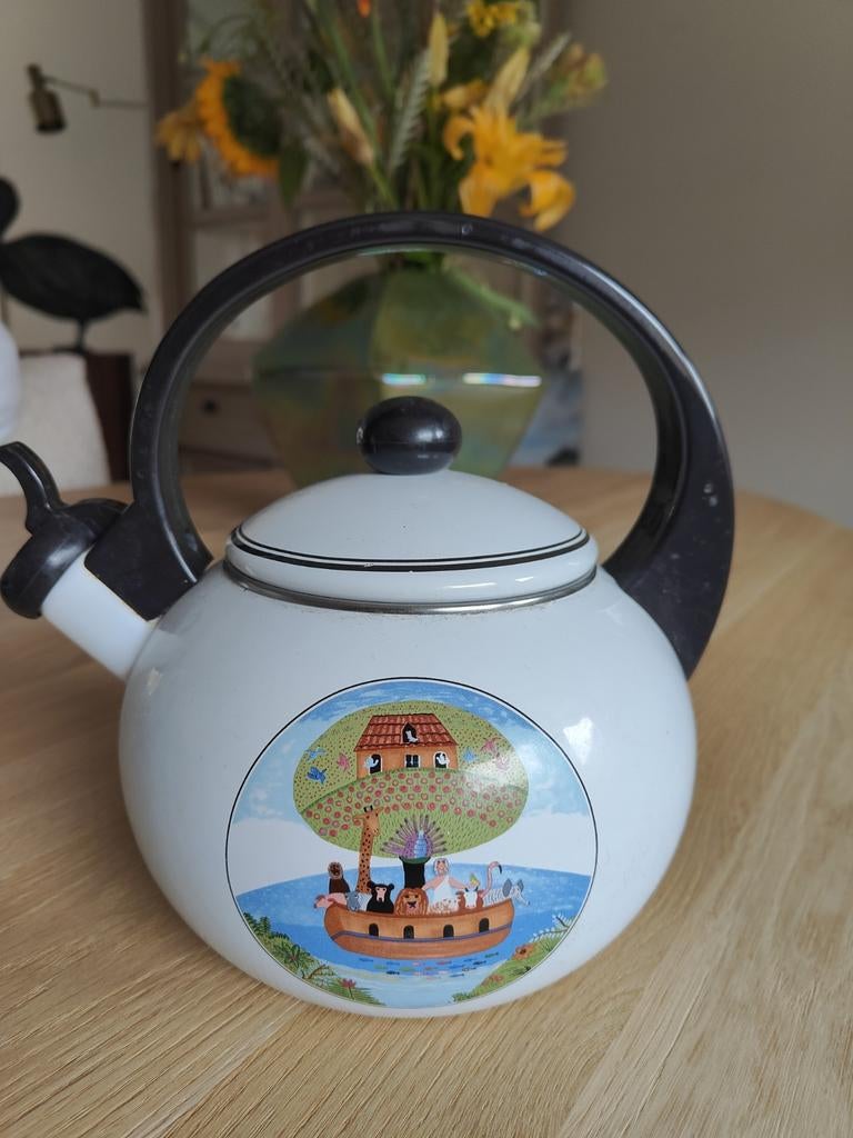 Villeroy & Boch Naif Ark van Noach fluitketel retro, Theepot/fluitketel, Ophalen of Verzenden, Zo goed als nieuw, Metaal
