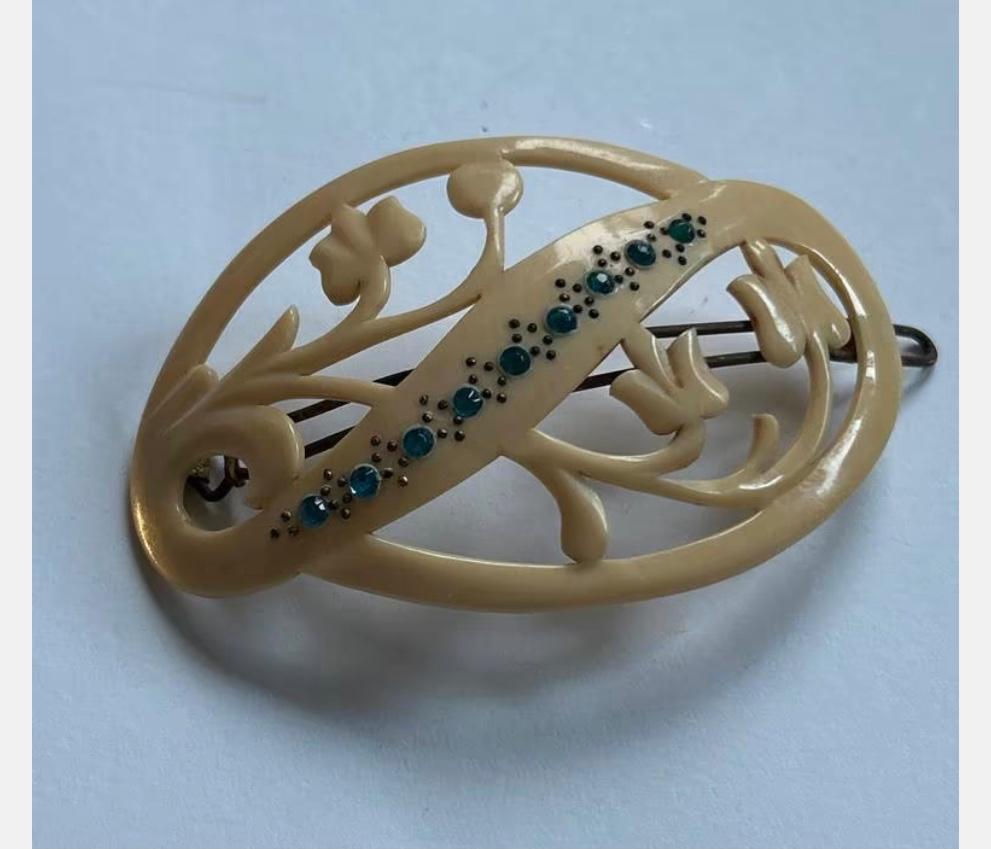 Antieke Celluloid Haarspeld - Jaren '30, groot 9 cm, Antiek en Kunst, Curiosa en Brocante, Ophalen of Verzenden