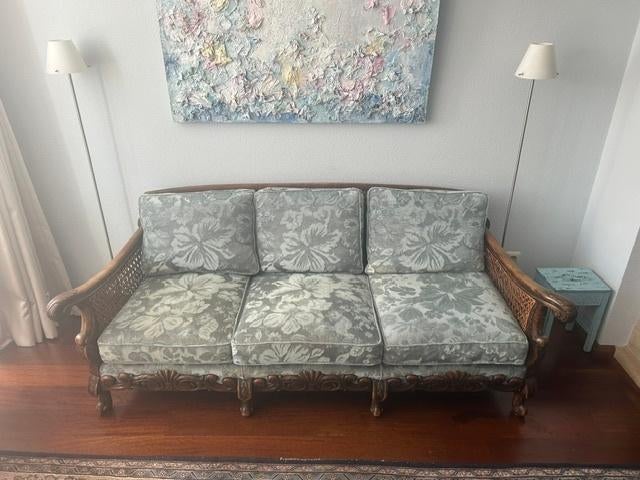 Koloniale houten bank met houtsnijwerk 3-zits, Ophalen