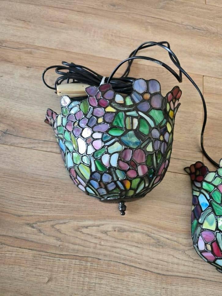 Tiffany stijl muurlampen – handgemaakt glas-in-lood – 2x, Ophalen of Verzenden, Gebruikt, Glas, Vintage