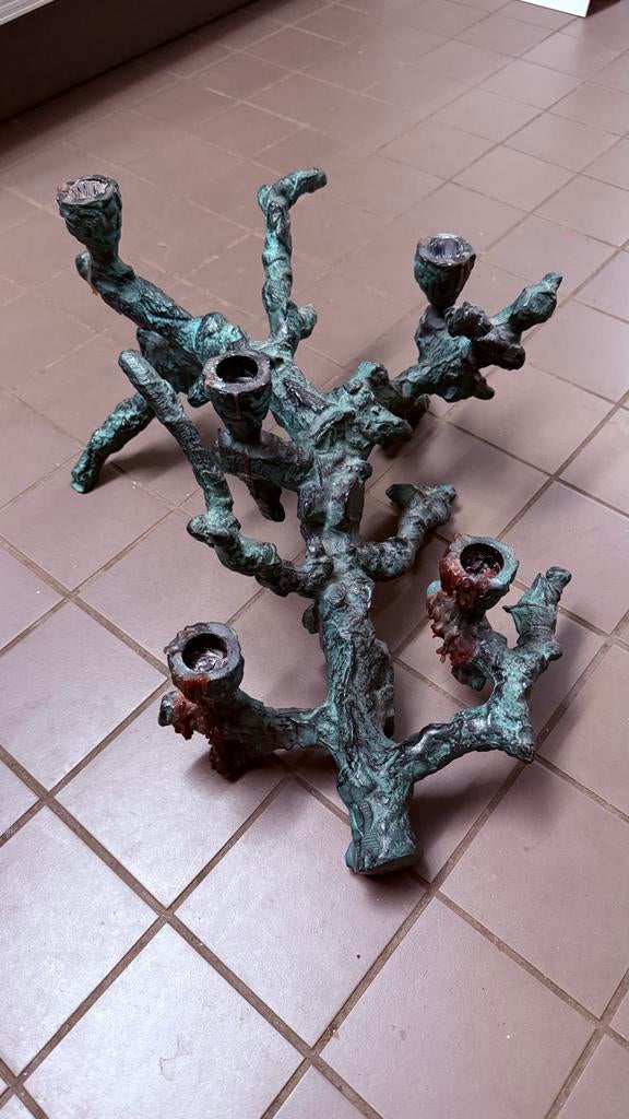 Pols Potten Kandelaar Koraal Groen/Brons, Antiek en Kunst, Ophalen, Koper of Brons