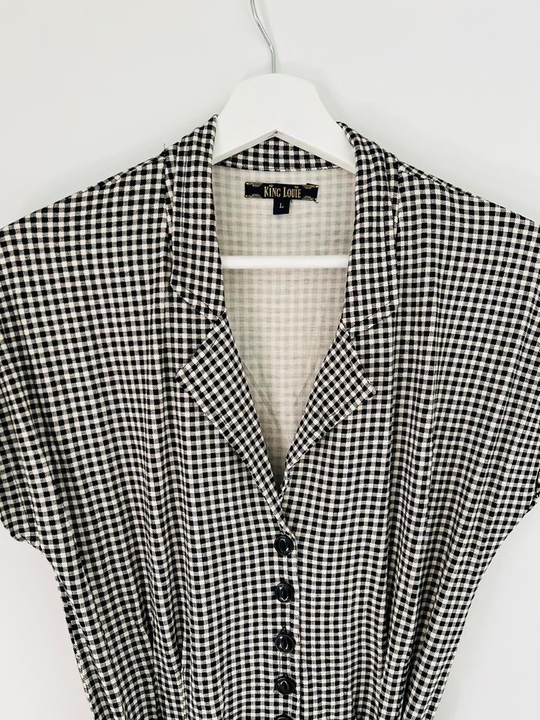 King Louie jurk maat L Pied-de-poule retro model zomer zgan, Kleding | Dames, Jurken, Zo goed als nieuw, Maat 42/44 (L), Overige kleuren