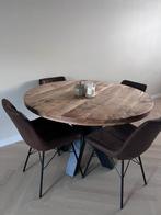 Mangohouten eettafel 120cm inclusief stoelen, Ophalen, Rond, Zo goed als nieuw, Vijf personen of meer