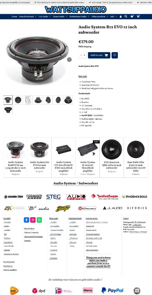 Audio System R12 EVO 12 inch subwoofer 600W RMS, Info@optimount.nl, Nieuw, Ophalen of Verzenden, Anholtseweg 48A 7091 HB DINXPERLO