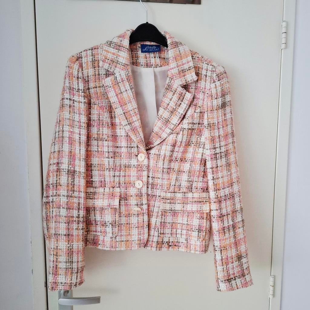 Claude Arielle, stijlvolle tweed blazer - maat 40, Maat 38/40 (M), Ophalen of Verzenden, Zo goed als nieuw, Roze