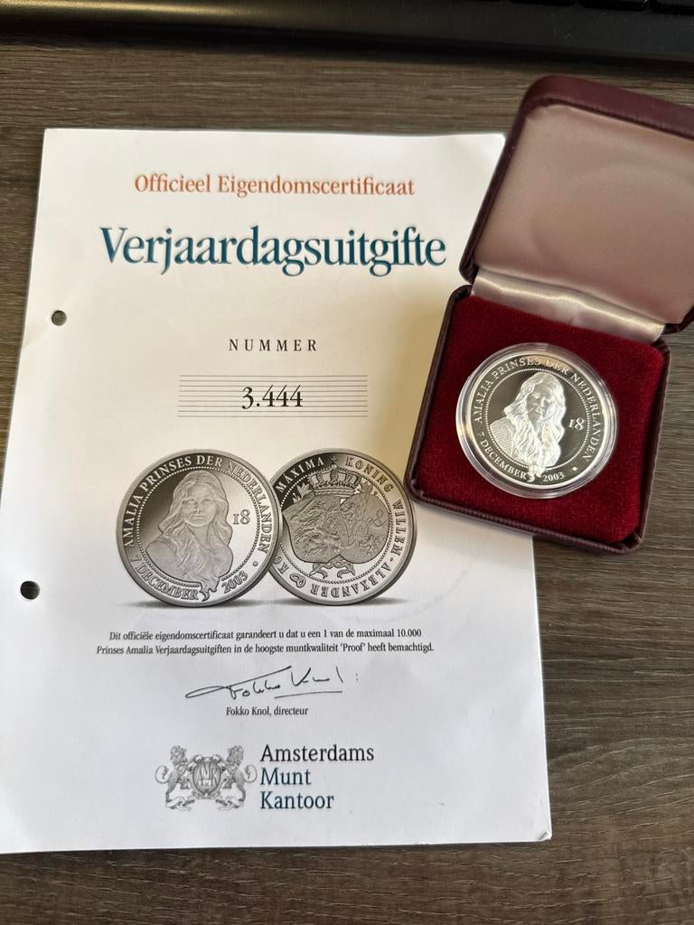 Prinses Amalia Verjaardagsuitgifte 2003 met certificaat, Koningin Beatrix, Zilver, Losse munt, Overige waardes