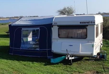 vouw caravan merk Esterel, Caravans en Kamperen, Uitbouw voortent, 75 kg, Dwarsbed, Particulier
