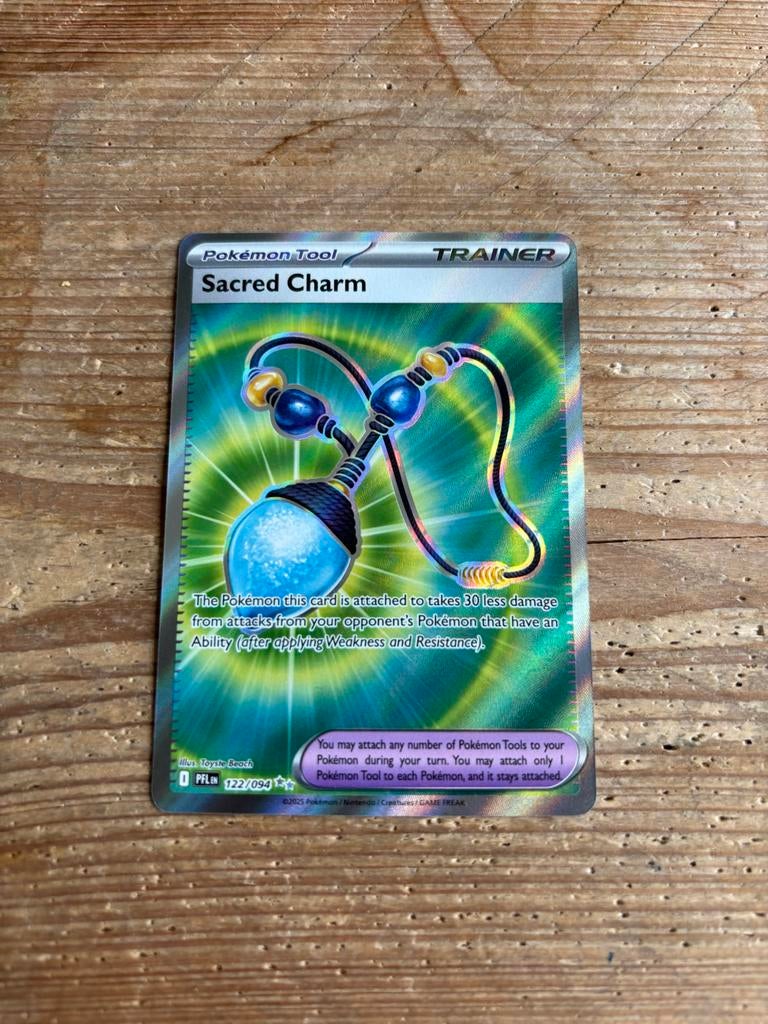 Pokémon Trainer kaart Sacred Charm 122/094, Ophalen of Verzenden, Gebruikt, Losse kaart, Foil