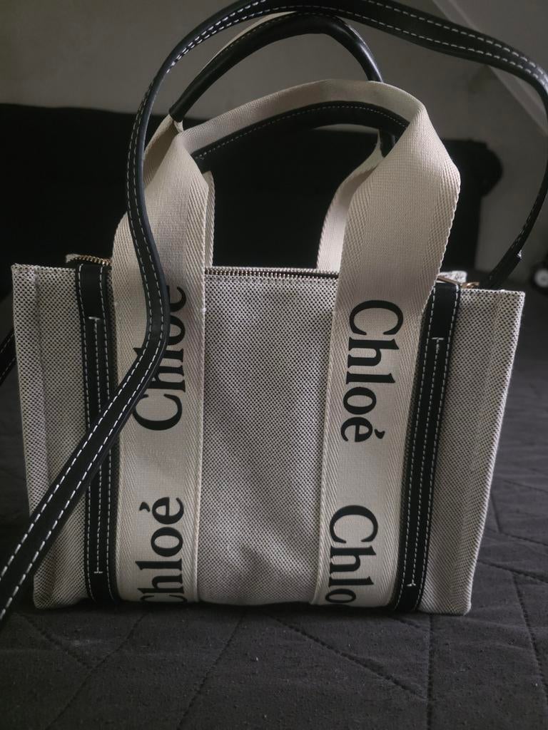 Trendy Chloe Tote Bag met Opdruk - Nieuw Beige/Zwart, Sieraden, Tassen en Uiterlijk, Tassen | Damestassen, Nieuw, Overige typen