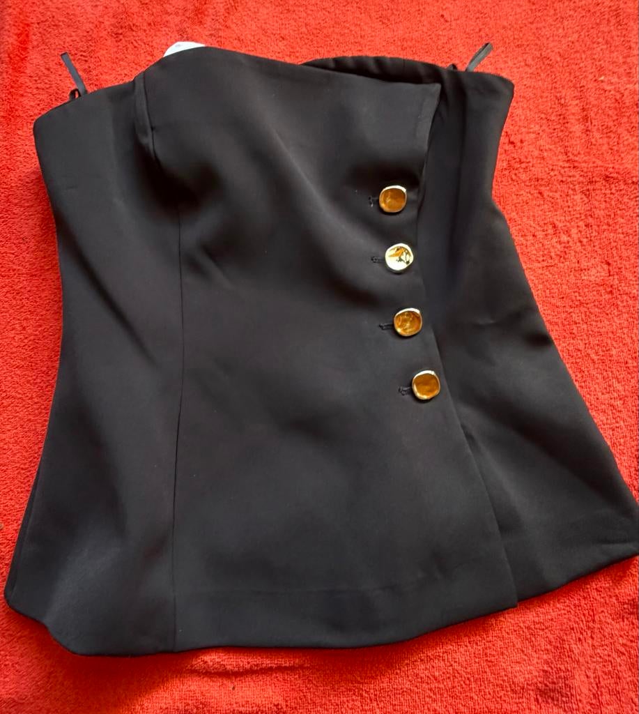Gloednieuwe Pstrapless top met gouden knopen., Kleding | Dames, Tops, Zwart, Nieuw, Ophalen of Verzenden, Maat 36 (S)