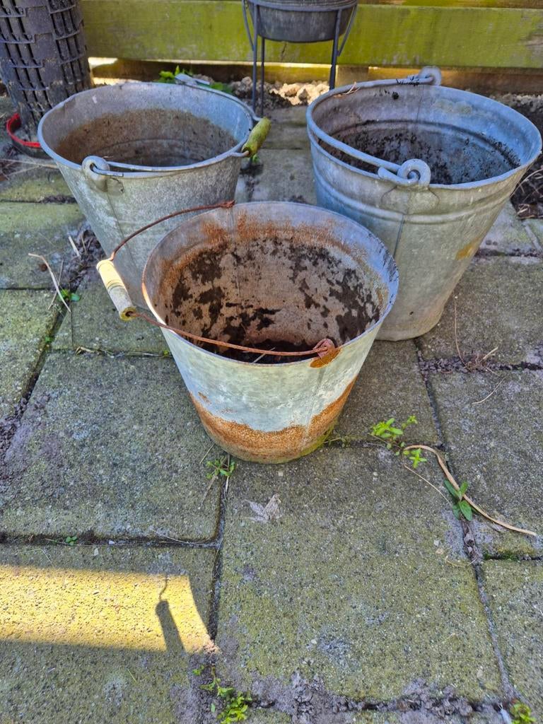 3 (lege)zinken emmers voor (buiten) planten, Ophalen, Overige materialen, Gebruikt, Minder dan 30 cm