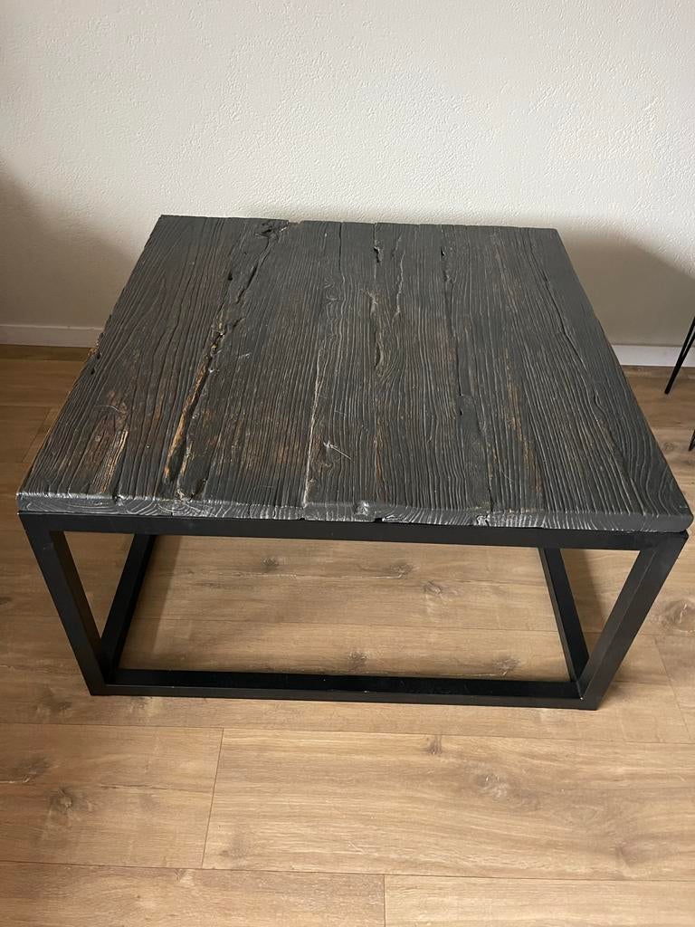 Stevige Salontafel Loods 5 - Hout en Metaal, Huis en Inrichting, Tafels | Salontafels, Gebruikt, 50 tot 100 cm, Vierkant, 50 tot 100 cm