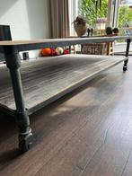 Brocante salontafel met houten legdelen en metalen frame, Huis en Inrichting, Tafels | Salontafels, Ophalen, Gebruikt, 50 tot 100 cm