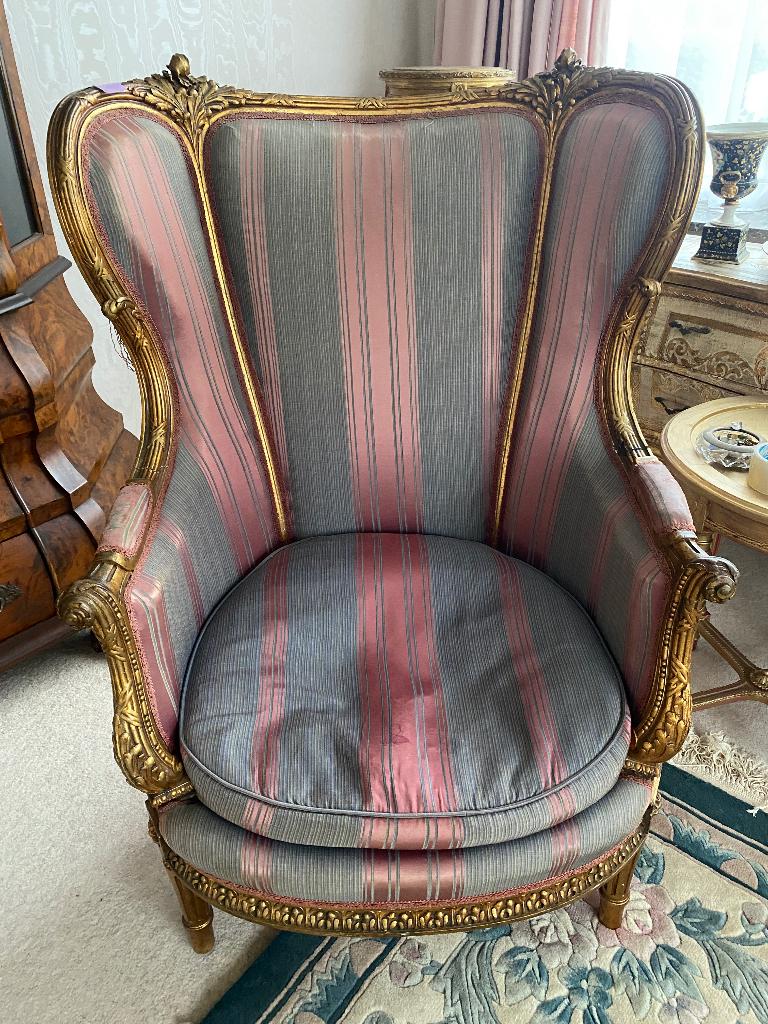 Mooie antieke gouden franse oorfauteuil, Ophalen