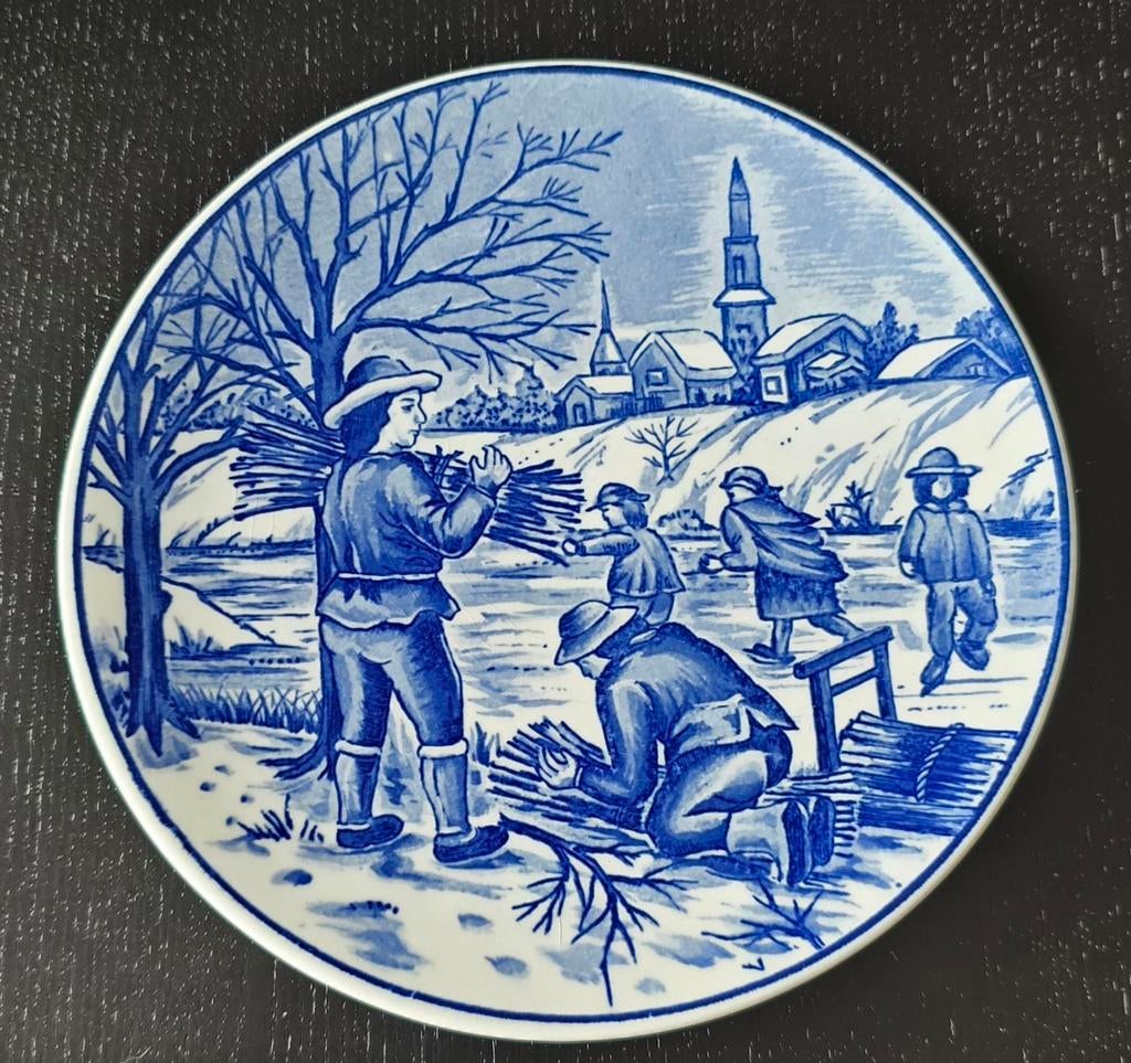 Royal Delfts Blauw Handwerk wandbord wintertafereel, Ophalen of Verzenden