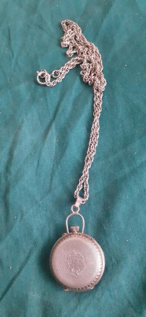 Antiek dames horloge met ketting, Zakhorloge, Staal, 1900 tot 1930, Met ketting