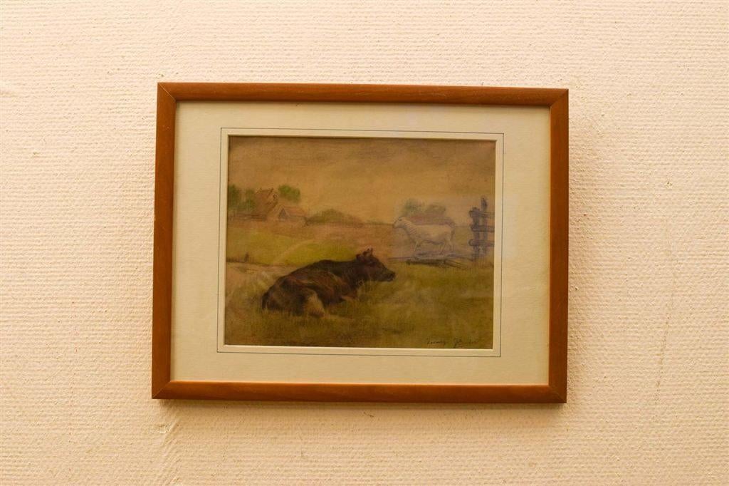 Prent / Tekening van een koe en schaap in de wei 51230, Ophalen of Verzenden, Voor 1920, Ongelopen, Vogel