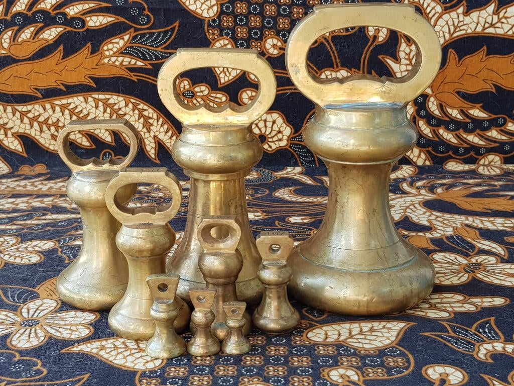 Mooie antieke set koperen klok of bel gewichten uit Engeland, Antiek en Kunst, Antiek | Koper en Brons, Koper, Ophalen of Verzenden