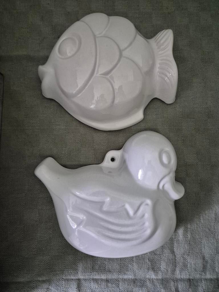 2 puddingvormen vis + eend, Antiek en Kunst, Ophalen of Verzenden