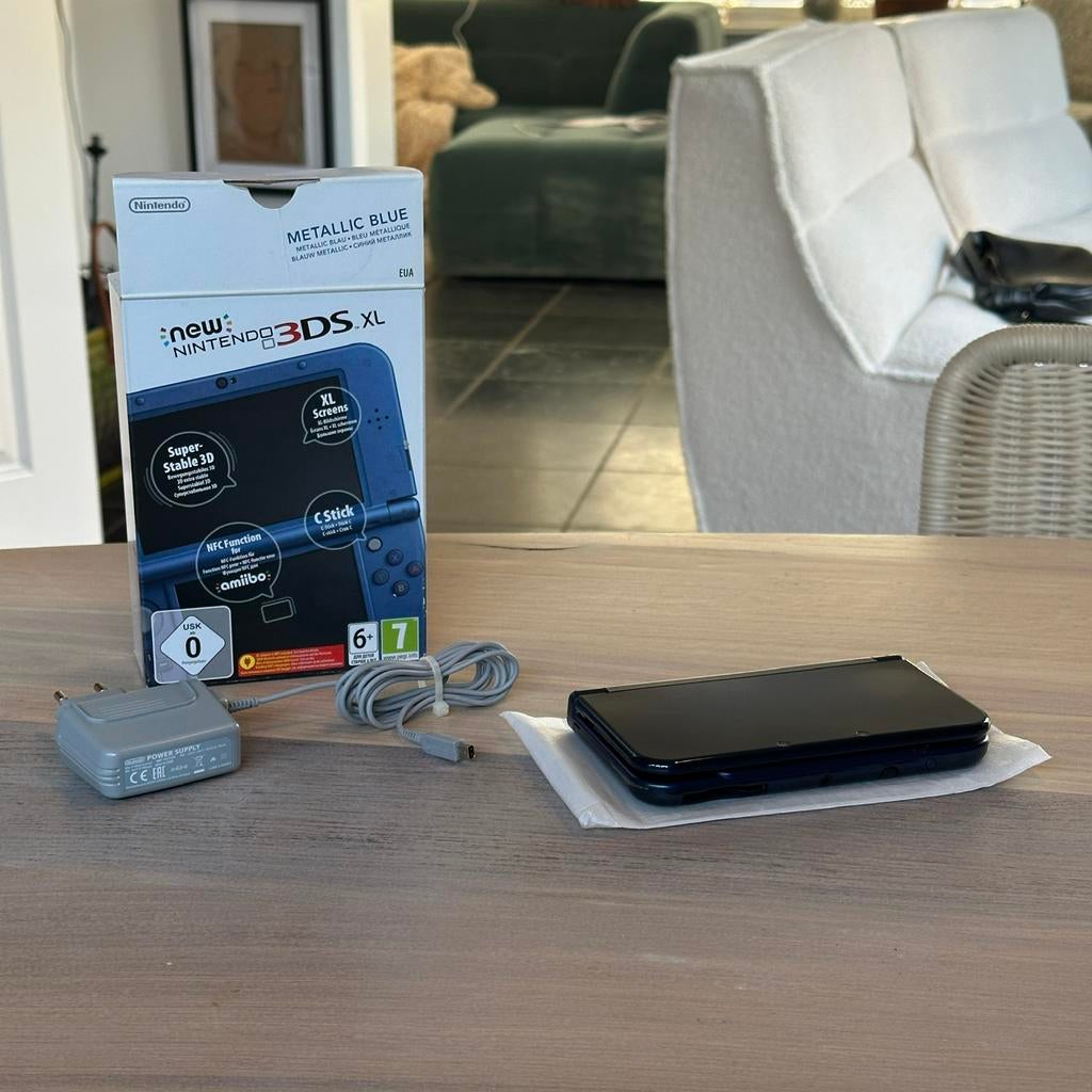 New Nintendo 3DS XL DUAL IPS + 20 spellen + Oplader + Stylus, Gebruikt, Blauw, 3DS XL, Ophalen of Verzenden
