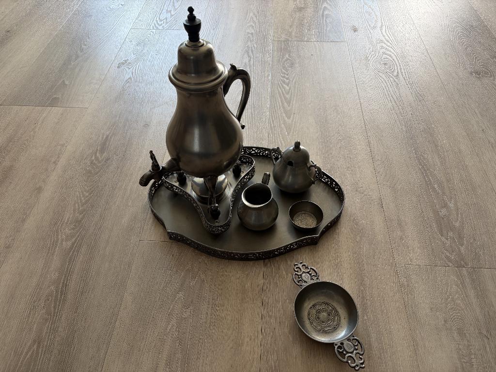Vintage tinnen koffieset met brander, Antiek en Kunst, Ophalen of Verzenden