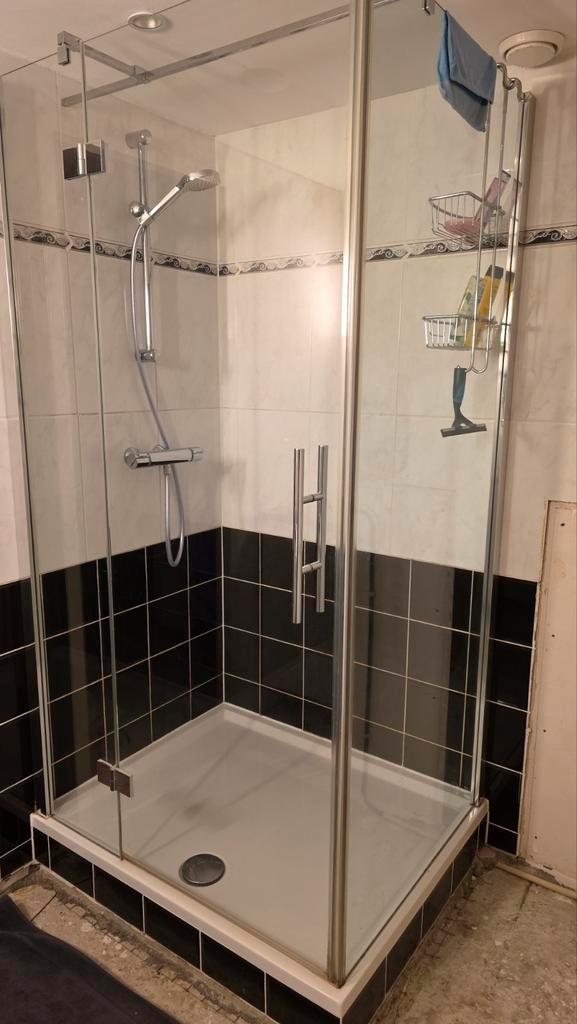 Douchewand 110x90 cm met douchebak, Doe-het-zelf en Verbouw, Sanitair, Gebruikt, Douche, Chroom, Glas, Ophalen