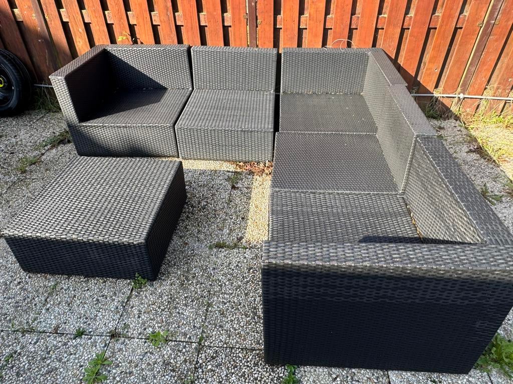 Grote Wicker Loungeset met Hocker - Grijs, Tuin en Terras, Tuinsets en Loungesets, Ophalen, Gebruikt, Meer dan 8 zitplaatsen, Loungeset