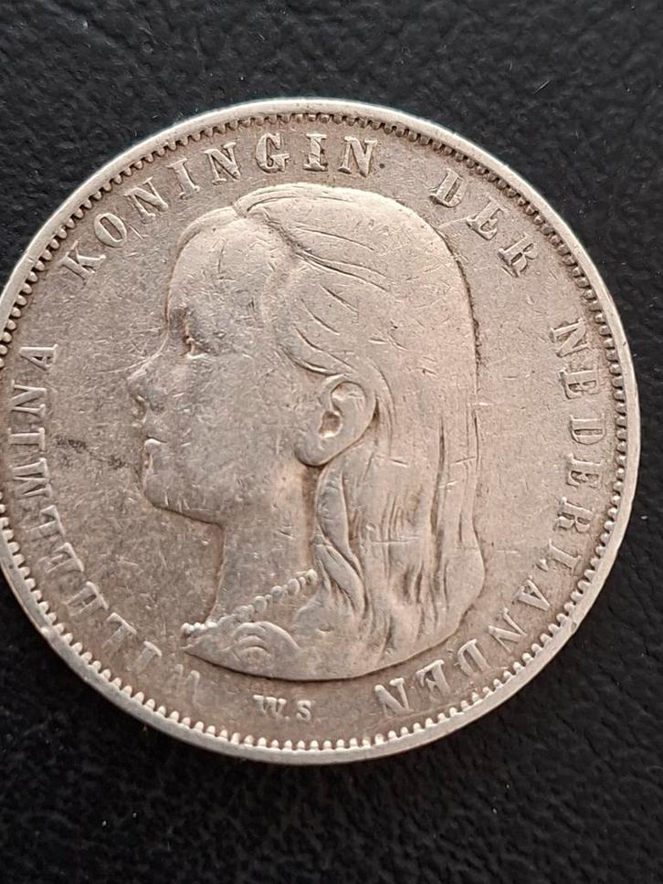1892 Wilhelmina zilveren GULDEN loshangend haar, Postzegels en Munten, Munten | Nederland, 1 gulden, Koningin Wilhelmina, Ophalen of Verzenden