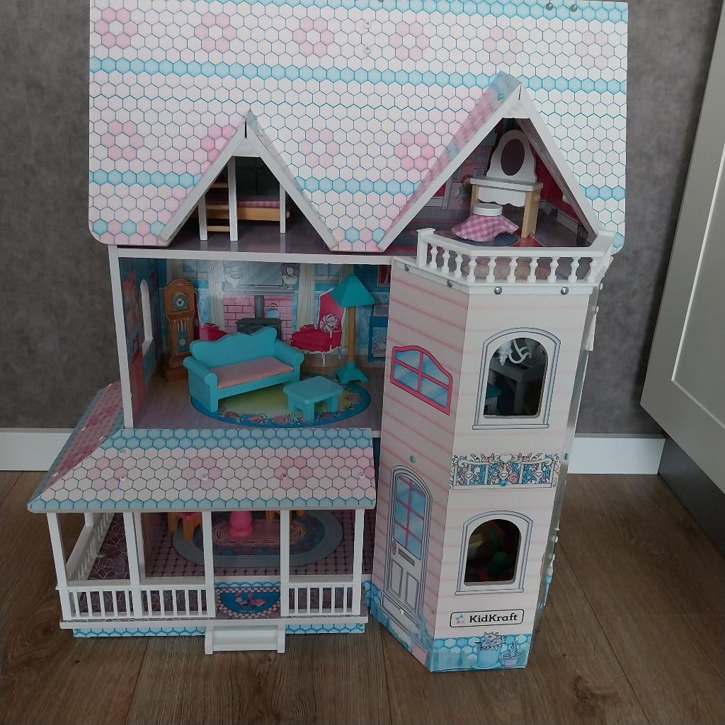 Kidkraft poppenhuis Abbey Manor compleet en ZGAN, Ophalen, Zo goed als nieuw, Poppenhuis