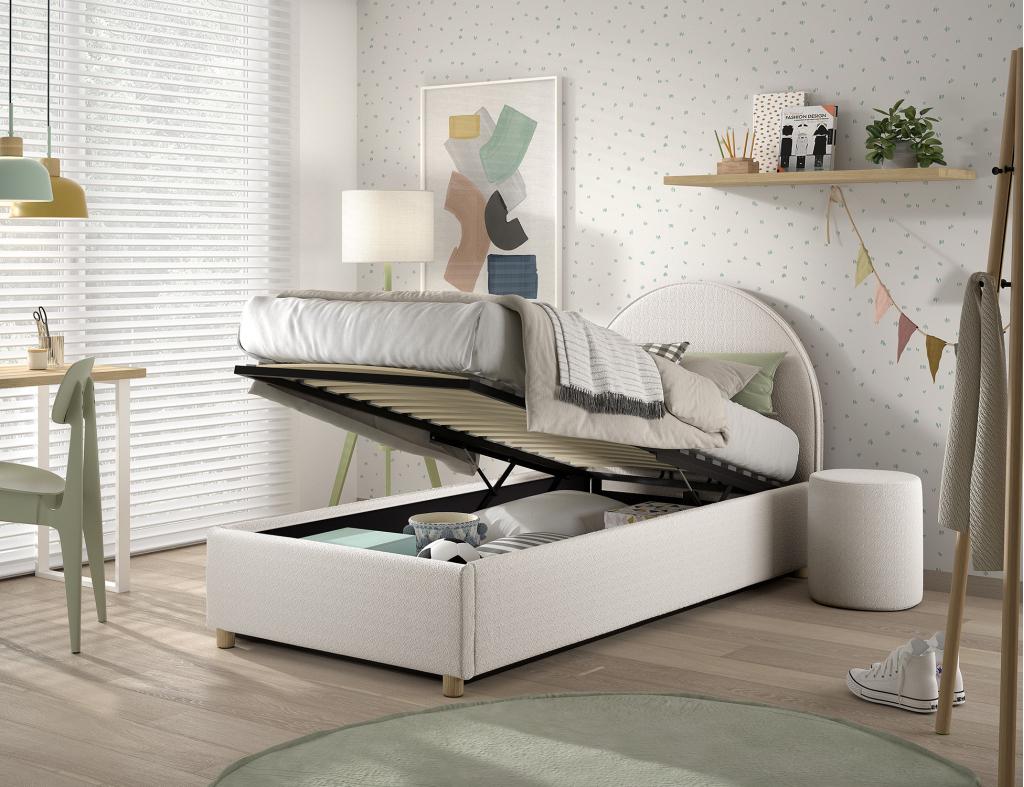 Moon 1-persoons opbergbed bouclé - Wit, Kinderen en Baby's, Kinderkamer | Bedden