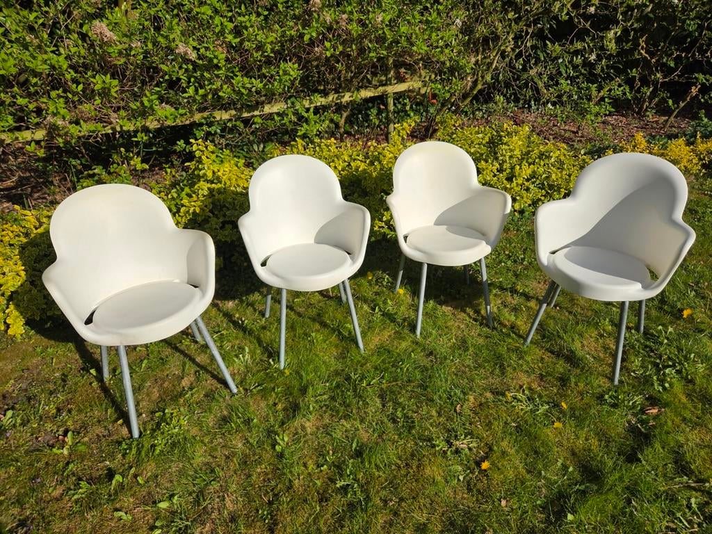 Set van 4 vintage Gogo stoelen - Made in Italy, Huis en Inrichting, Stoelen, Ophalen, Gebruikt, Wit, Vier