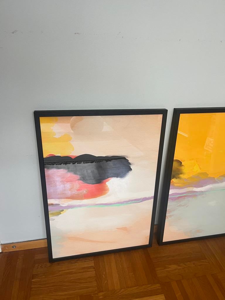 Stijlvolle 3-delige kunstset – “Yellow Blush Triptych”, Antiek en Kunst, Kunst | Schilderijen | Modern, Ophalen of Verzenden