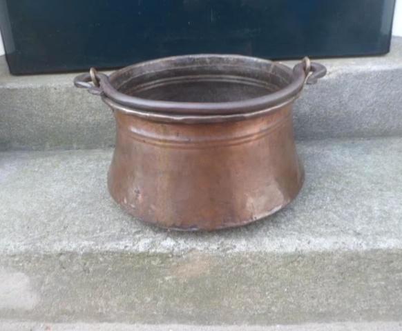 Zware koperen ketel bak houtbak heksenketel 30 cm. bloempot, Antiek en Kunst, Antiek | Koper en Brons, Koper, Ophalen of Verzenden