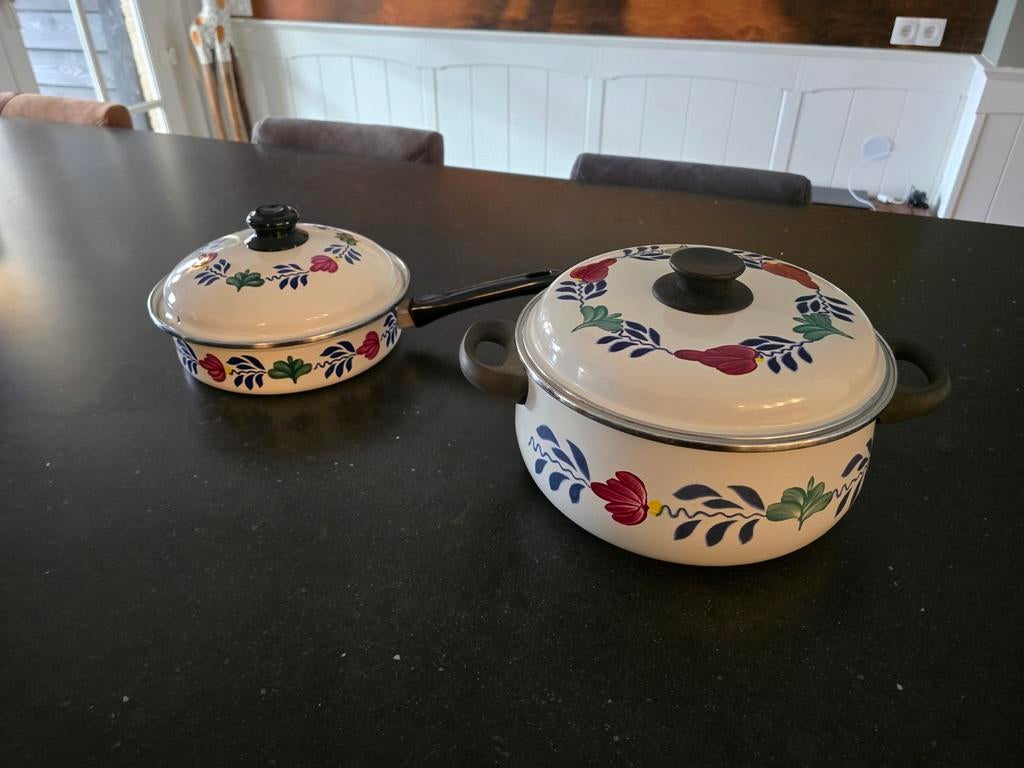 Twee Boerenbont pannen, hapjespan en kookpan, Ophalen of Verzenden, Zo goed als nieuw, Aardewerk, Boerenbont