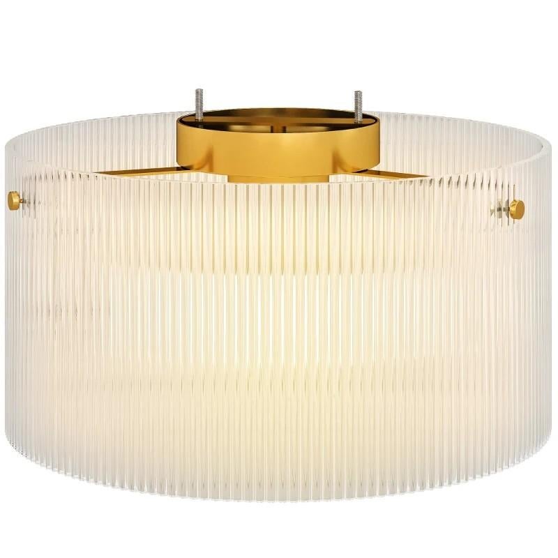 Plafondlamp  met Geribbeld Glas Gouden plafondaire, Ophalen of Verzenden