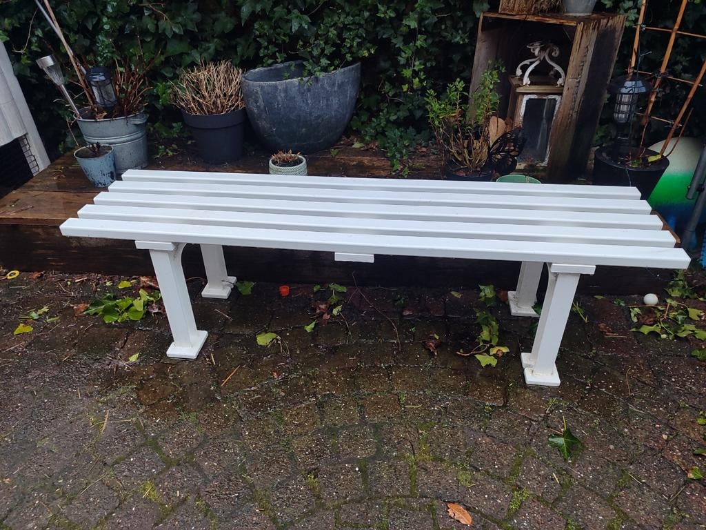 Witte kunststof tuinbank, Tuin en Terras, Tuinbanken, Ophalen, Gebruikt, Kunststof