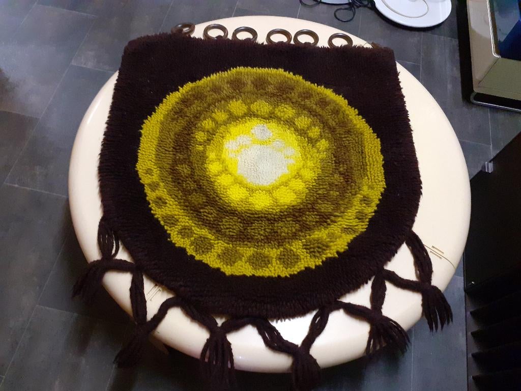 jaren 70 design wandkleed wol 75 x 100 cm cirkels retro, Gebruikt, 100 tot 150 cm, Bruin, ?