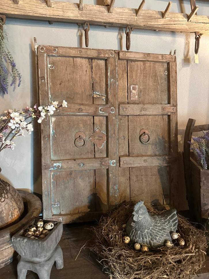Oude houten luiken uit India - 77x90 cm, Antiek en Kunst, Antiek | Woonaccessoires, Ophalen of Verzenden