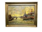Olieverfschilderij  Havenzicht sign. Evert MOLL, Antiek en Kunst, Ophalen of Verzenden